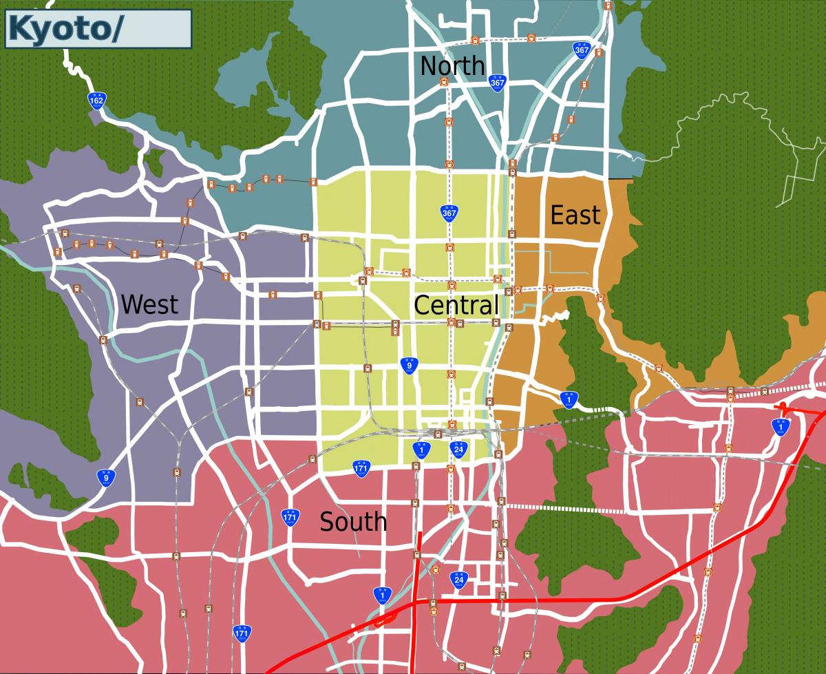 Mapa de los barrios de Kioto